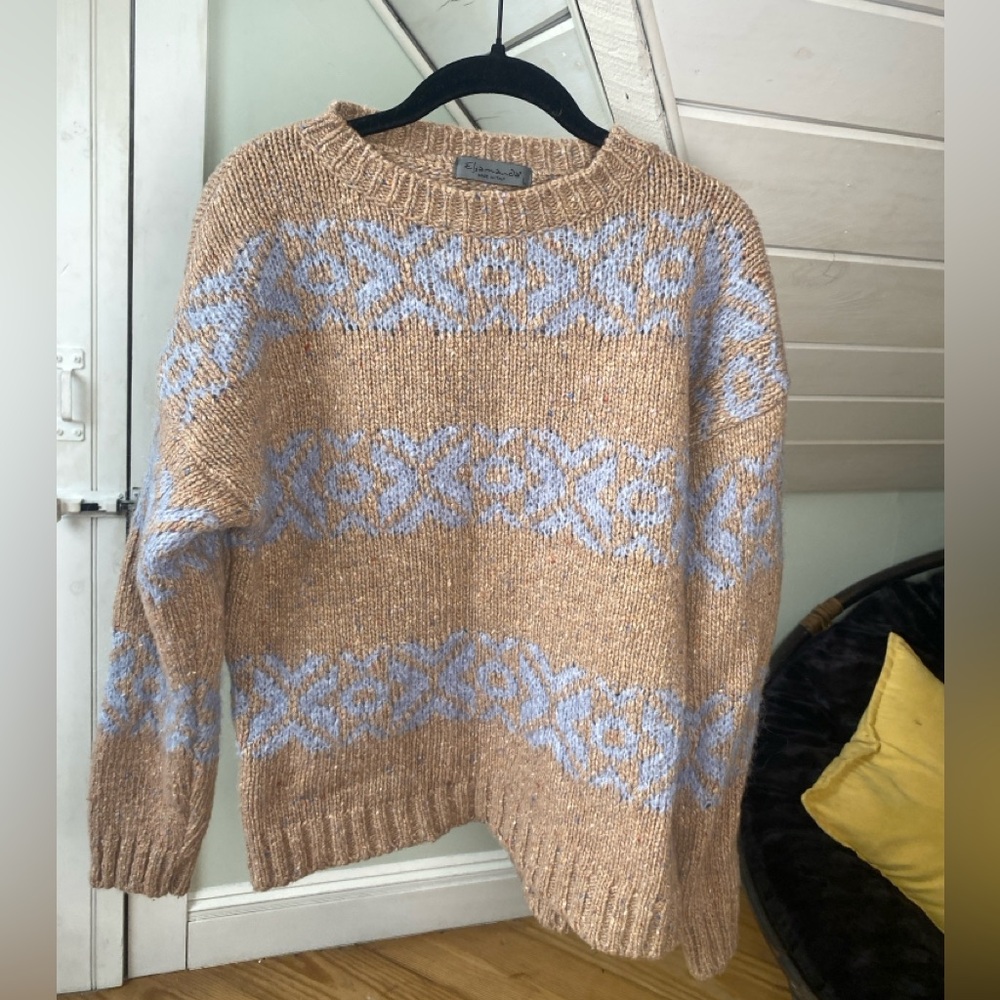 Elsamanda Anthropologie Women’s Italian Wool Marled Blue‎ Stripe Sweater Large - Picture 2 of 7